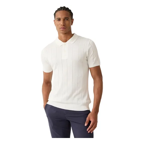 Polo de tricô off-white com listras vazadas
