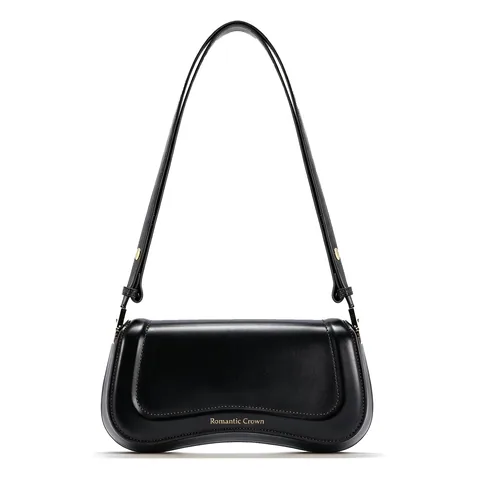 Bolsa de ombro preta com aba curva