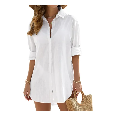 Saída de praia camisa branca com botões