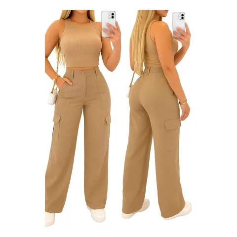 Calça cargo pantalona caramelo