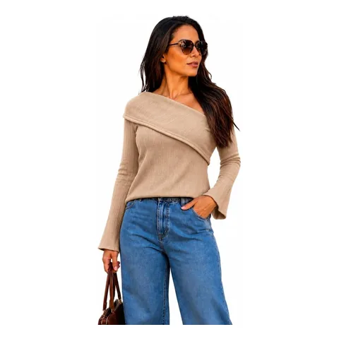 Blusa canelada ombro a ombro