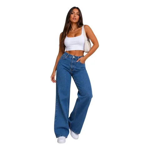 Jeans wide leg cintura alta