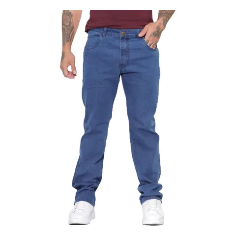 Calça jeans azul médio de corte reto