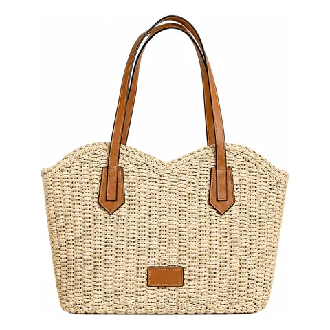 Bolsa de palha trançada com alças caramelo