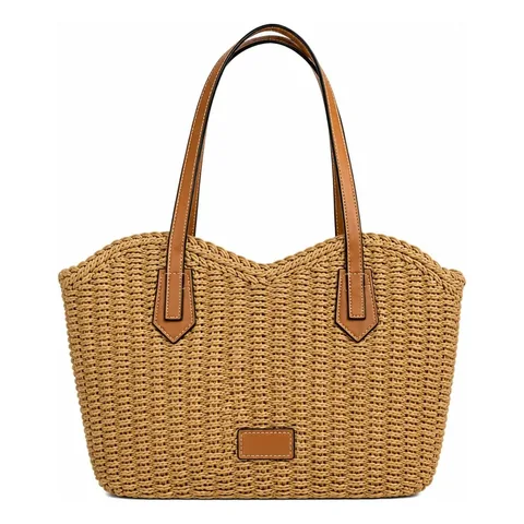 Bolsa de ombro trançada caramelo com alças marrons
