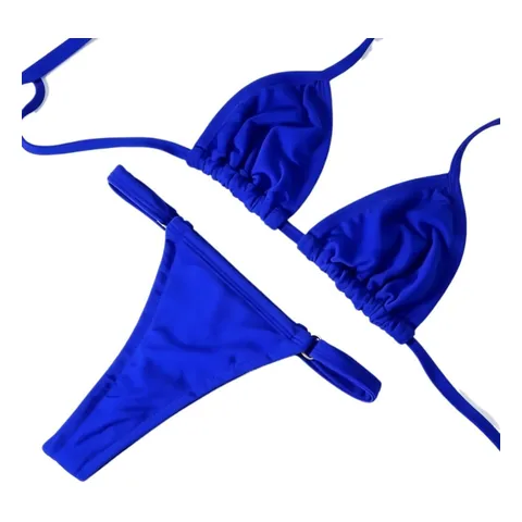 Biquíni cortininha azul-cobalto com calcinha de laterais reguláveis